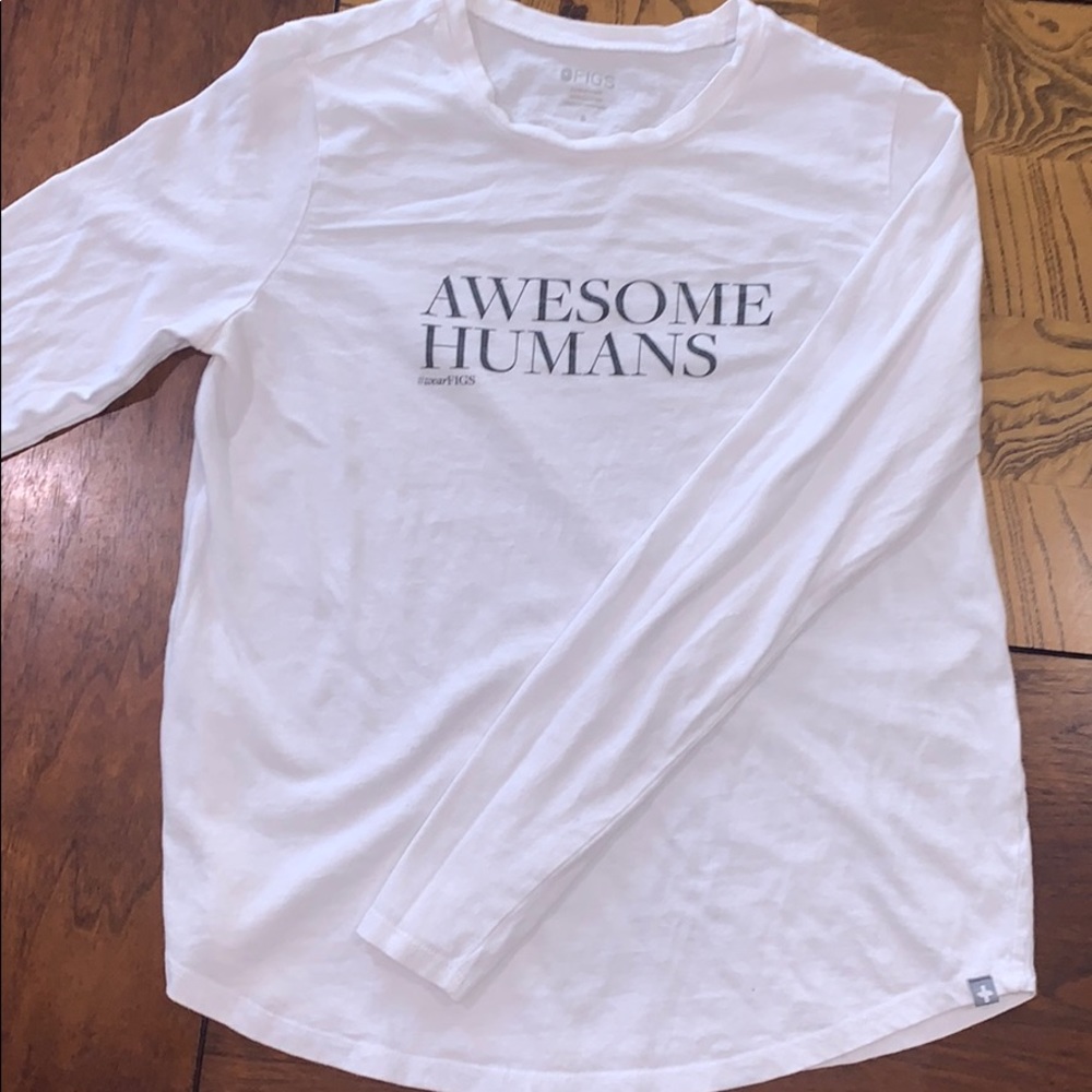 FIGS AWESOME HUMANS long sleeve white top